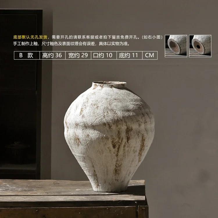 Wabi-Sabi Style Zen Arrangement Rough Pottery Jar Handmade Dried Flower Arrangement B&B Hotel Vintage Hydroponic Ceramic Vase