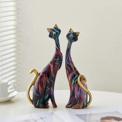 Ornement artisanal en résine d'art de graffiti animalier, figurine de chat élégante aux couleurs vives, ornement esthétique pour armoire intérieure, accessoires