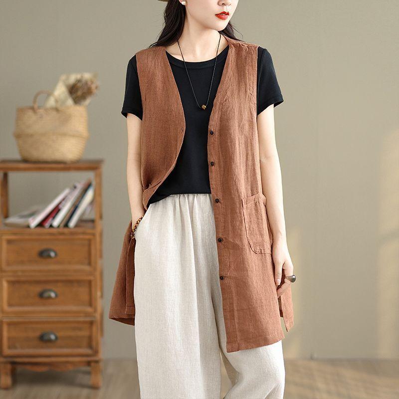 Summer Women s Cotton Vest Mid-Length Cardigan Vest XL оранжевый