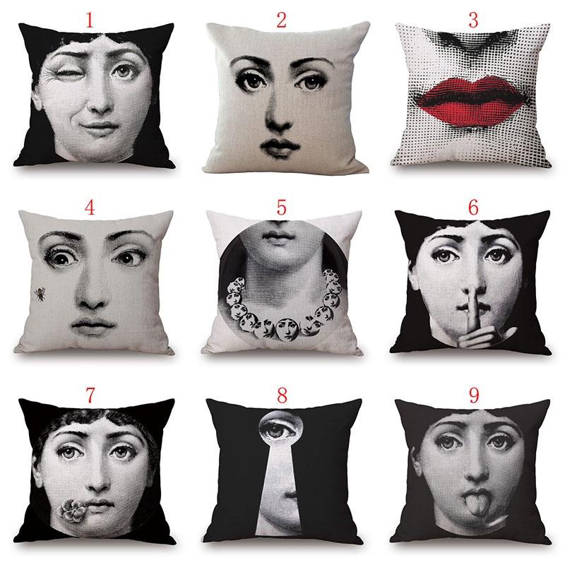 Unique Linen Vintage Piero Fornasetti Face Throw Pillow Case With Artistic Face Illustration