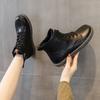 Large size high-top single shoes women's soft leather flats fashion lace-up casual short boots 2025 autumn and winter leather white shoes
