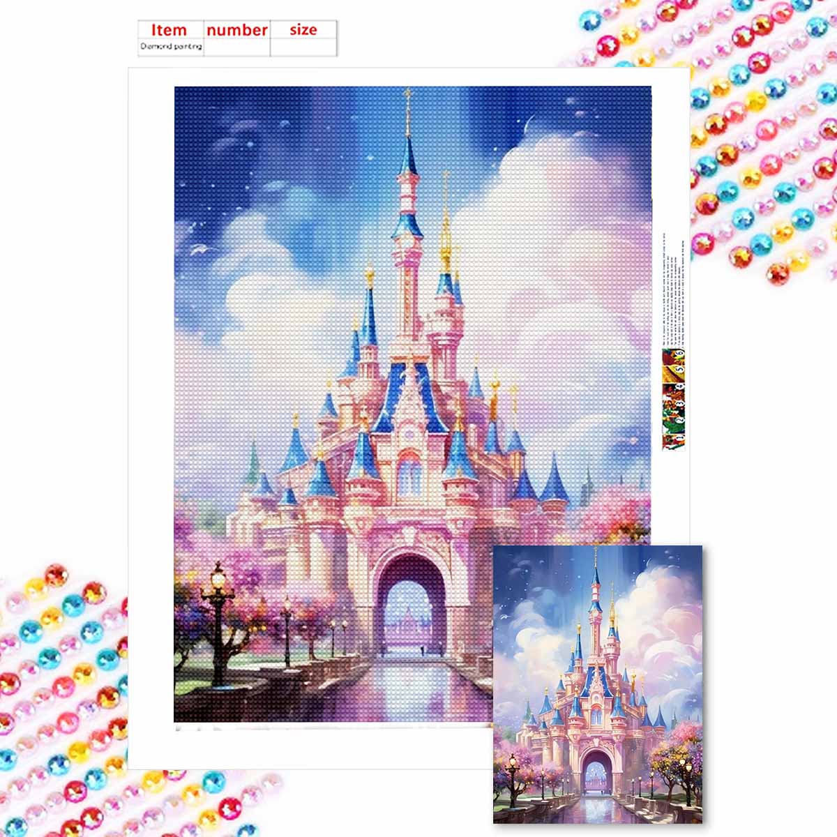 

Полная круглая алмазная живопись Розовый замок Искусство Стразы Картина Мозаика DIY 5D Вышивка крестом Домашнее украшение Round 20x30cm