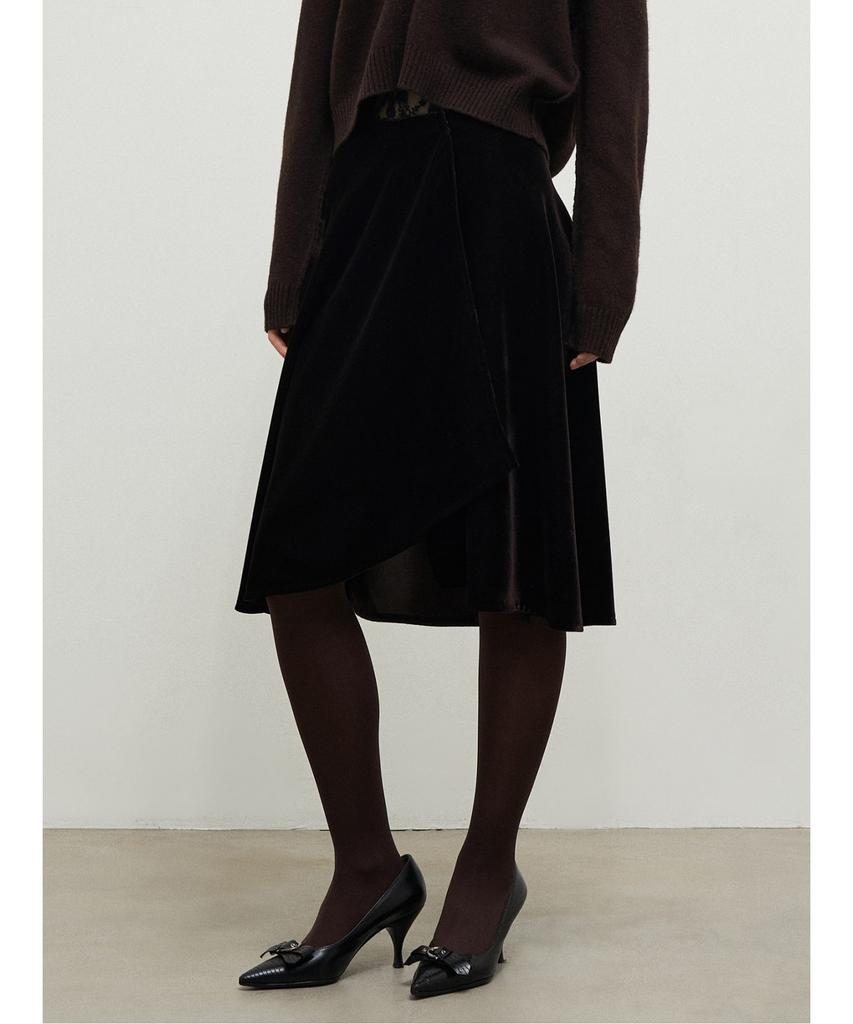 Anggae Velvet Midi Wrap Skirt Brown