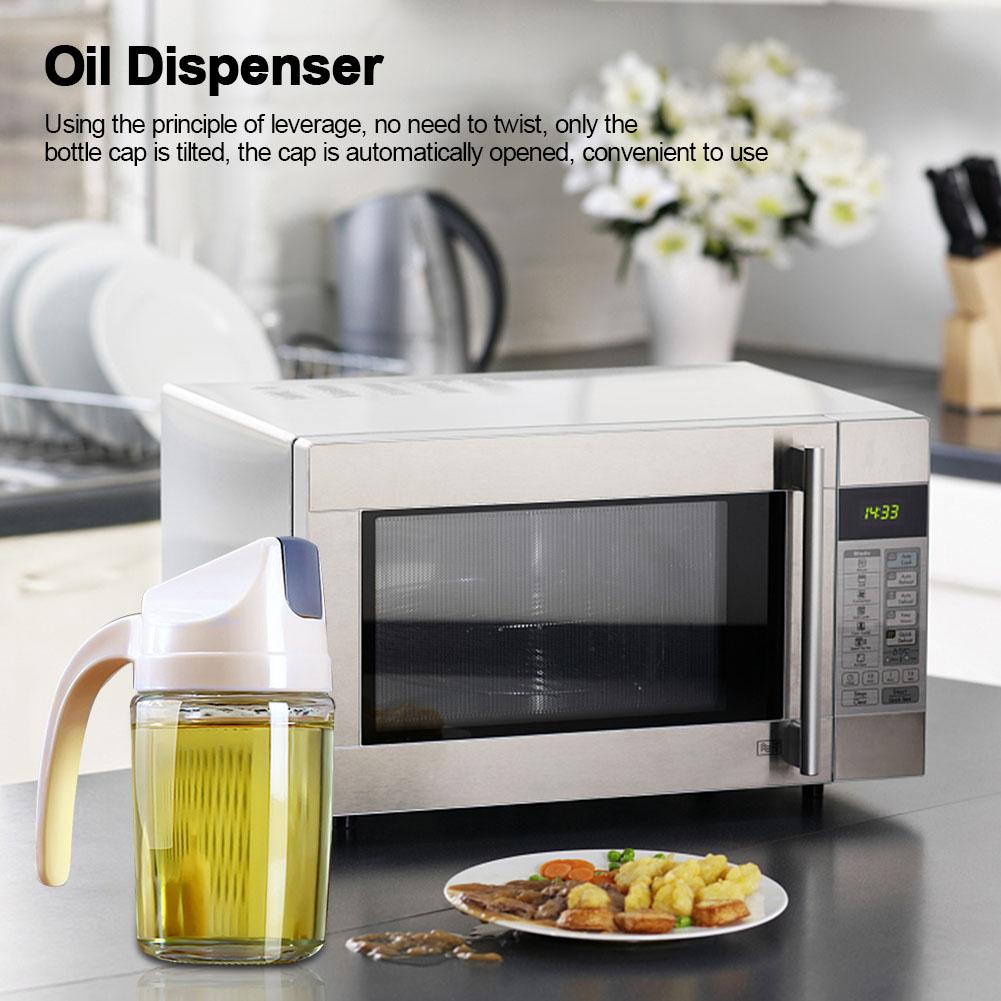 Glass Oil Dispenser Bottle  proof Dust Proof Automatic OpenCelsiusClose Oil Pot Apricot (300ml)