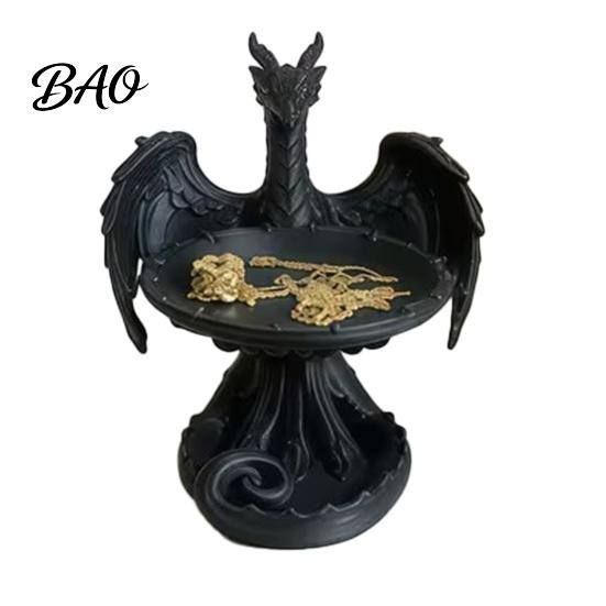 Ring And Earring Holder 3D Printed Storage Tray, Matte Black Resin Flying Dragon Shape, Dark Home Decor Organizer Dustproof Jewelry Organizer,