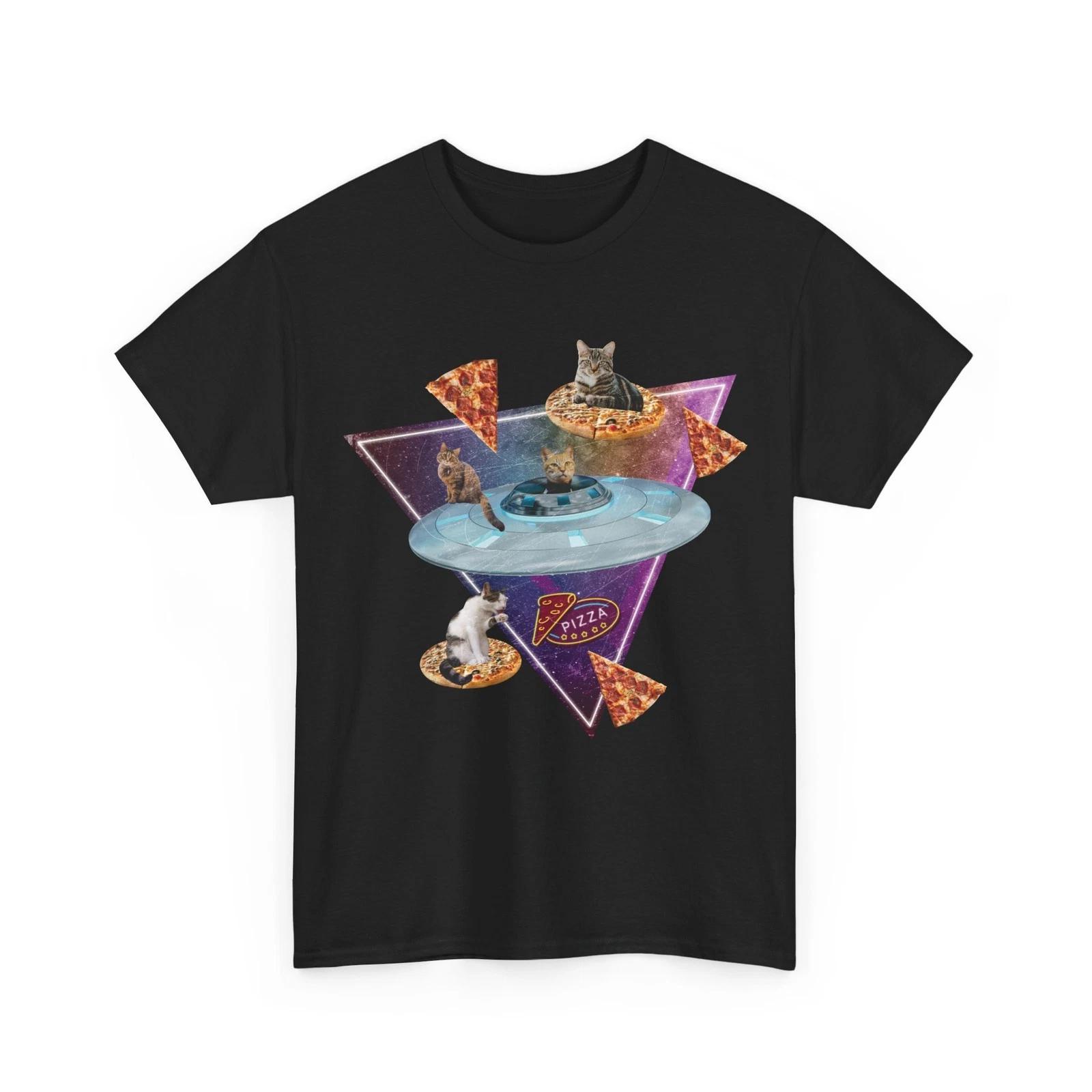 Space Cat Pizza UFO Funny Meme Graphic Tee Animal Lover Gift Food T-Shirt 2026 S