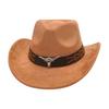 Ethnic Style Brown Cow Head Suede Top Hat Western Cowboy Hat Stage Jazz Hat
