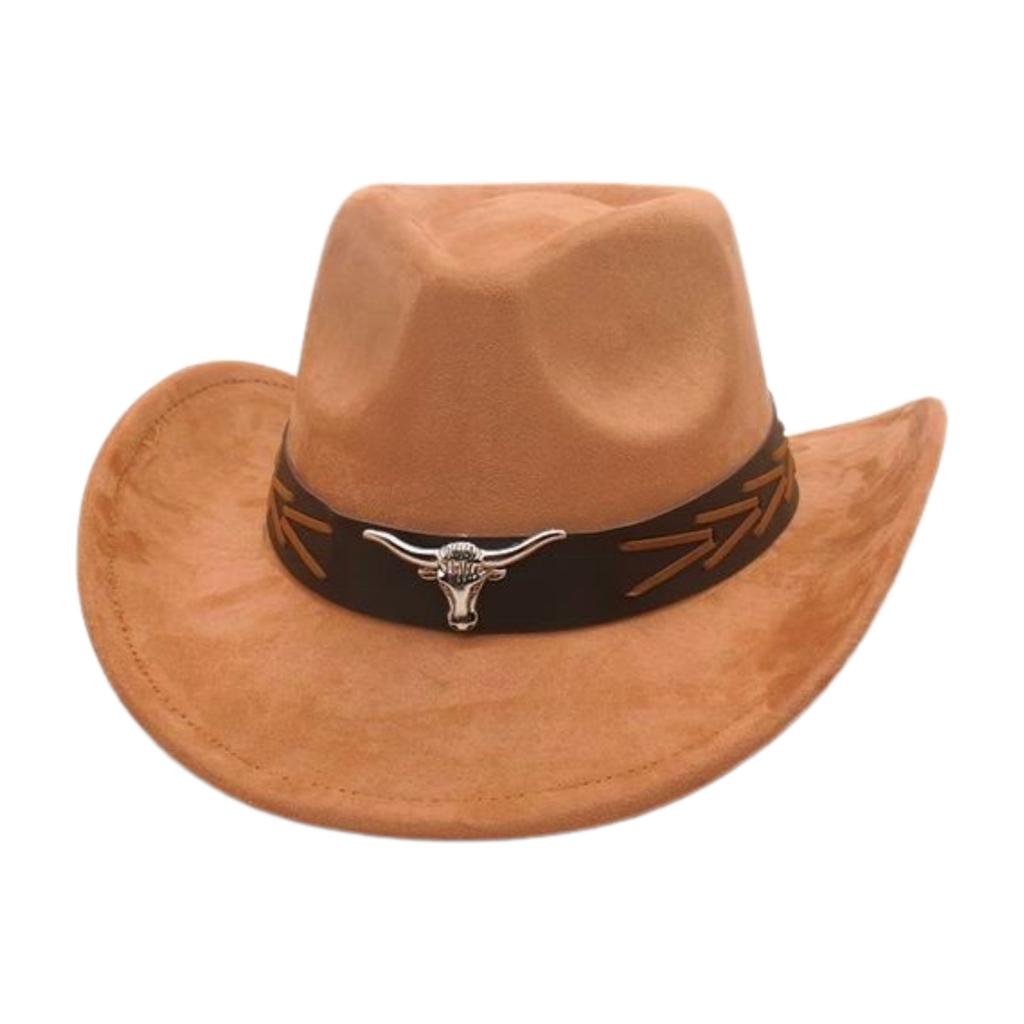 Ethnic Style Brown Cow Head Suede Top Hat Western Cowboy Hat Stage Jazz Hat