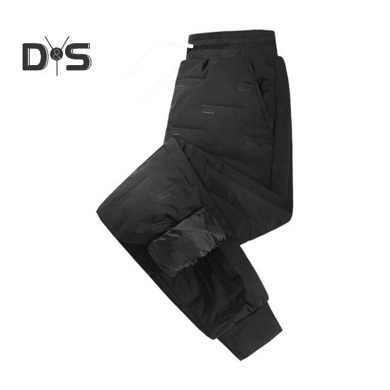 

Зимние мужские брюки с толстой подкладкой, эластичный пояс на шнурке, резинка на щиколотке, гладкая поверхность, однотонные теплые спортивные рабочие брюки для путешествий XL чёрный