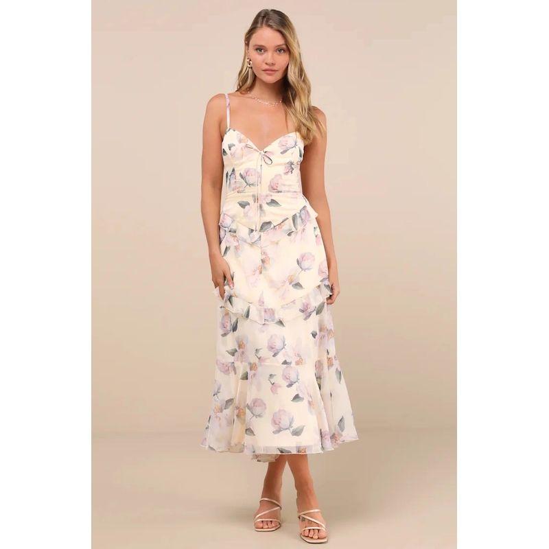 

Заказ внешней торговли Богемный изысканный принт Шнуровка Облегающий талию Многослойные оборки Отпуск Путешествие Хайнань Юбка с тремя ярусами Color X L