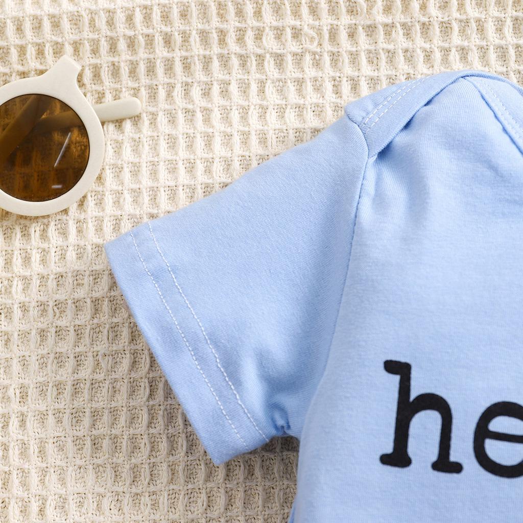 1-18 Months Newborn Baby “Heaven Sent“ Print Cotton Bodysuit Cute Blue Short Sleeve Jumpsuit Onesie