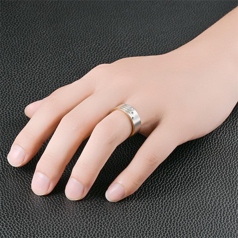 European and American Fashion Titanium Steel Couple Ring Temperament Zircon Ring