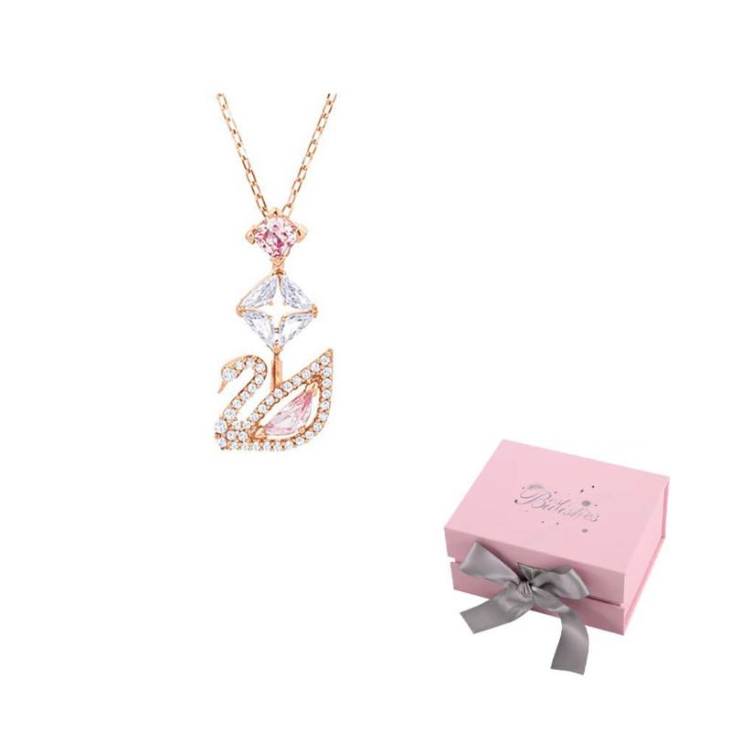Swarovski Necklaces Womens Pink F-Pink bow gift box
