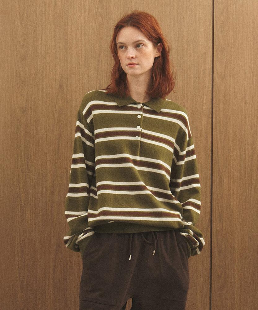 AAU Multi-Stripe Collar Knit_Olive