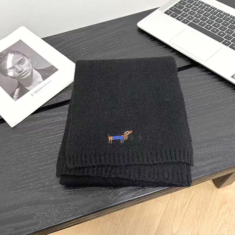 Korean Style Thickened Winter Puppy Embroidery Scarf - Warm, Versatile, Windproof Shawl for Women