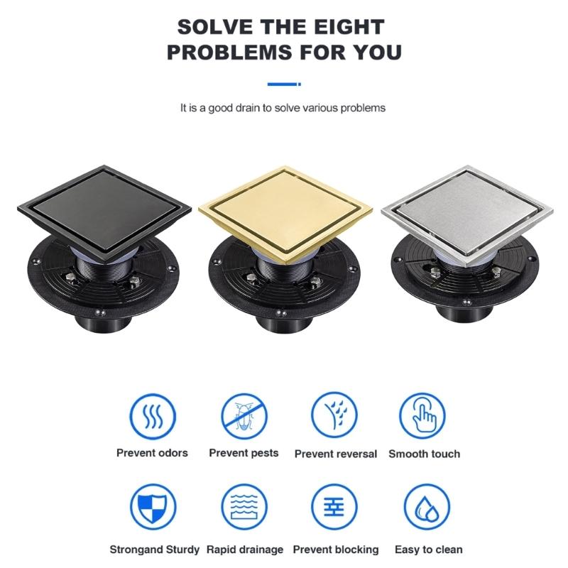 Modern Square Floor Drain for Bathroom 4 Inch Floor Drain Contemporary 4 Inch Square Shower Drain Quick Installation