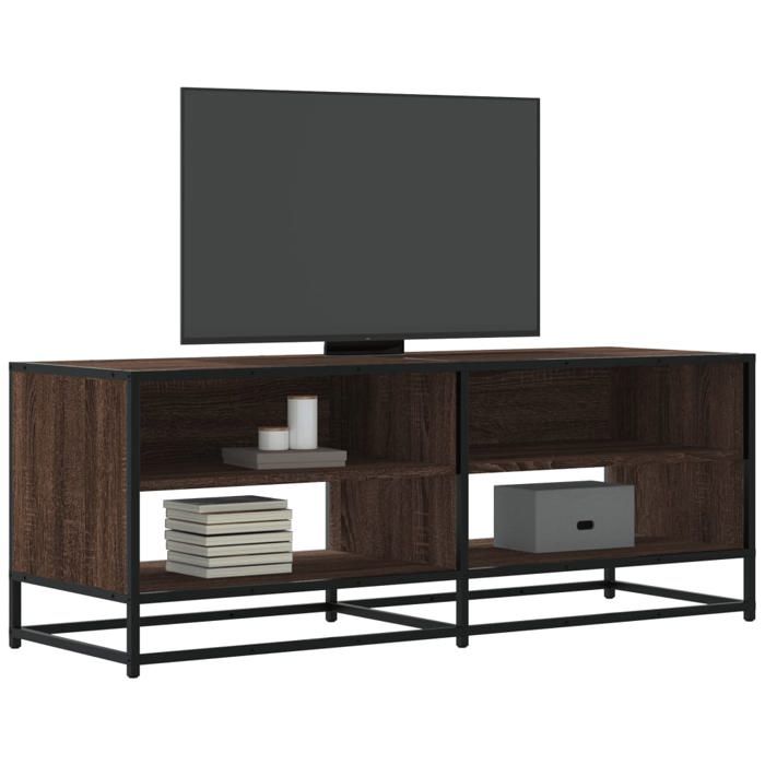 VidaXL Meuble TV chêne marron 120,5x40x46cm bois d'ingénierie et métal, banc TV, meuble hifi, centre de divertissement, 848893