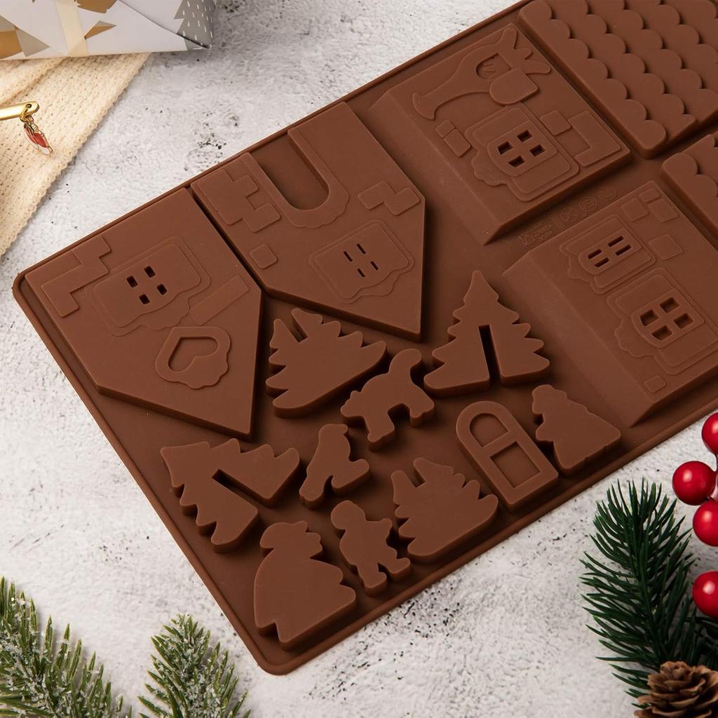 Whaline Christams Gingerbread House Baking Tray, Silicone Molds for Desserts, Chocolate, Candy,Cookies (2 Pieces)