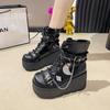 Fashion 9.5CM Women's High Platform Motorcycles Boots Spring Heels Puck Ankle Boots Female Chunky Sneakers New Autumn Winter Shoes Woman