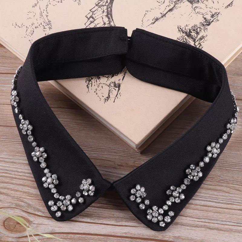 Fashion Women Sequins Detachable Collars Faux White Black False Collars Woman Tie Fashion Removable Diamond Fake Collar Women