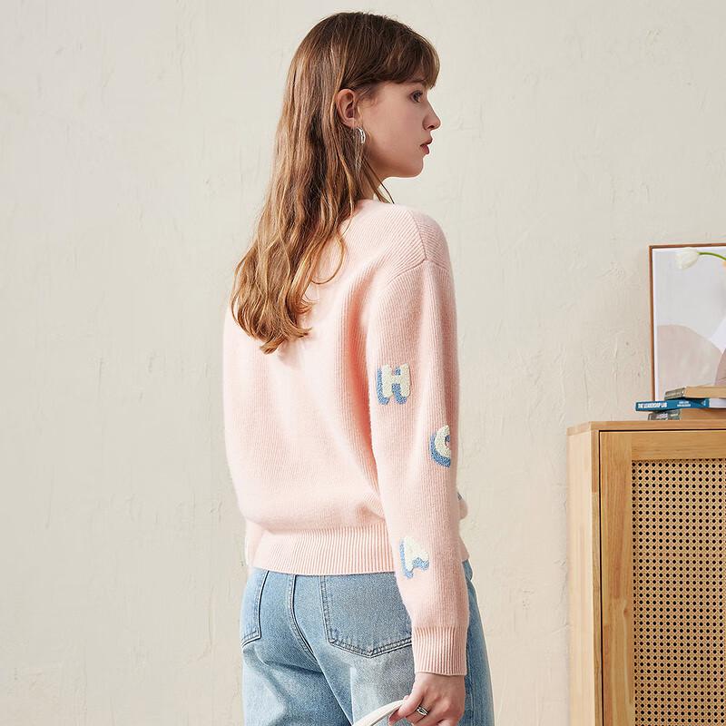 Women's Letter Embroidered Round Neck Wool Sweater