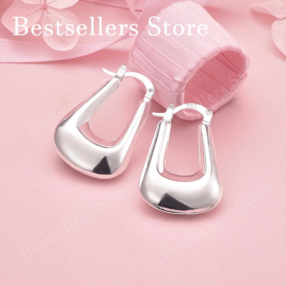 Charming 925 Sterling Silver 25mm Exquisite Glossy Geometric Earrings for Women, Wedding Fashion Gift Jewelry