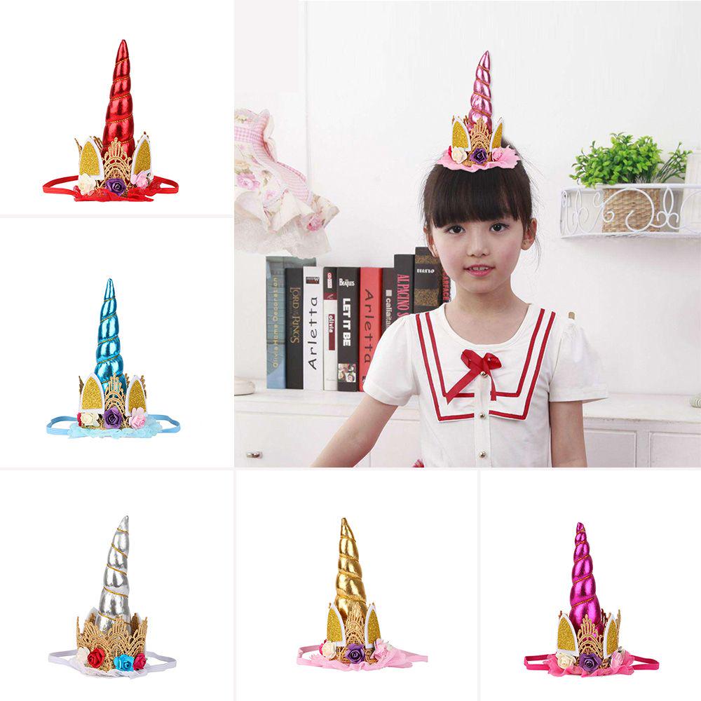 

Хэллоуин Пасхальная тиара Шифон Детский Цветок Повязка на голову Радуга Рог Единорога Рождественская лента для волос