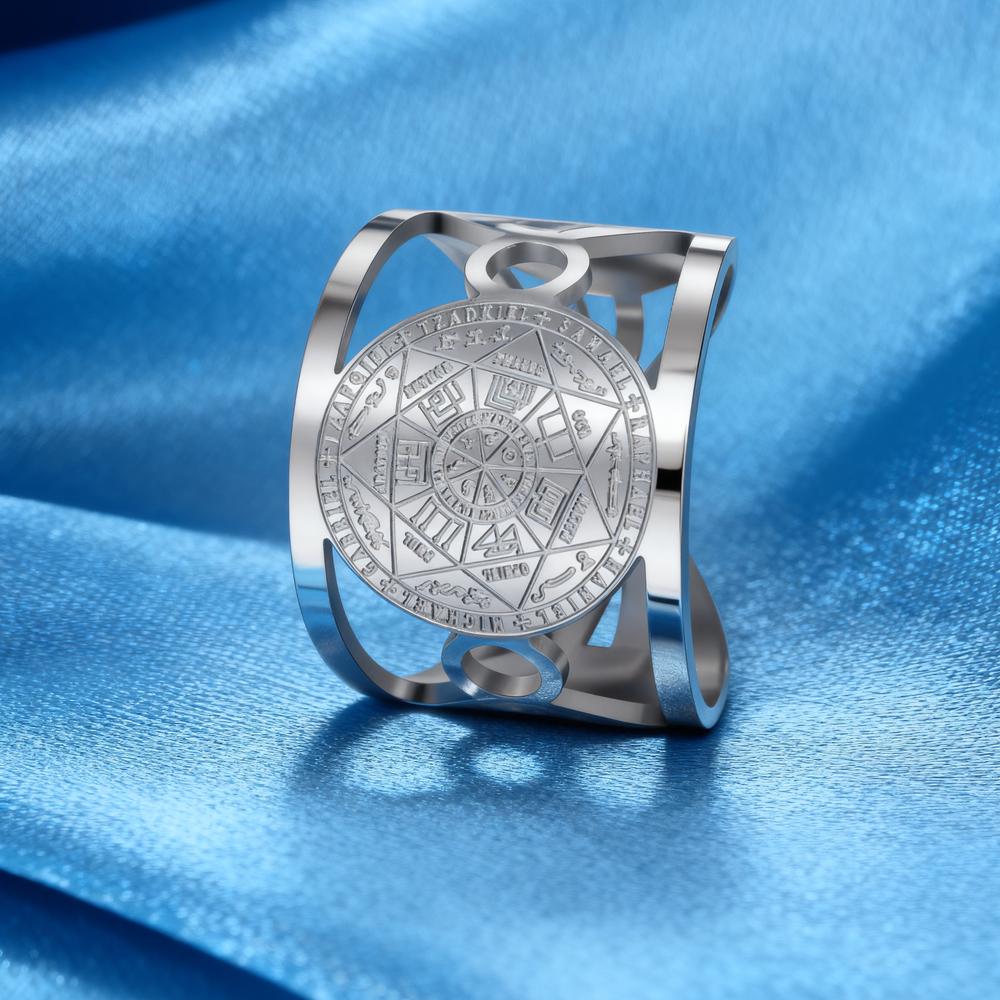 Кольцо-амулет Печати Семи Архангелов Нержавеющая сталь Полированное Открытое кольцо День Архангела Михаила Гавриил Каббала Талисман Ювелирные изделия resizable