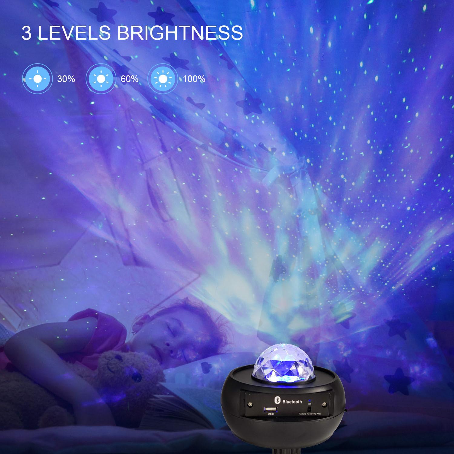 

LED Starry Projector Blueteeth USB Music Player Night Light USB Charging Projection Lamp black#0