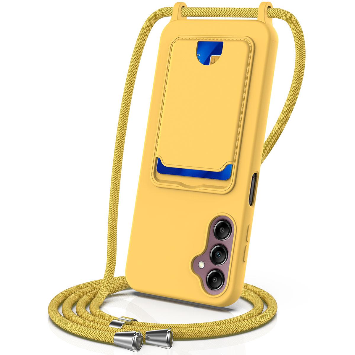 

Для Samsung Galaxy S24 FE Чохол Рідкий Силікон Тримач для Карти Задня Кришка Телефону зі Шнурком Yellow