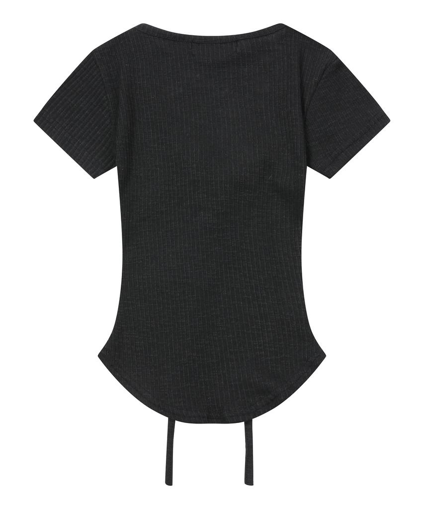 Mucent Sharon Eyelet Lace-Up Rolled Ribbed Slim Fit Short Sleeve T-Shirt (3 Colors)