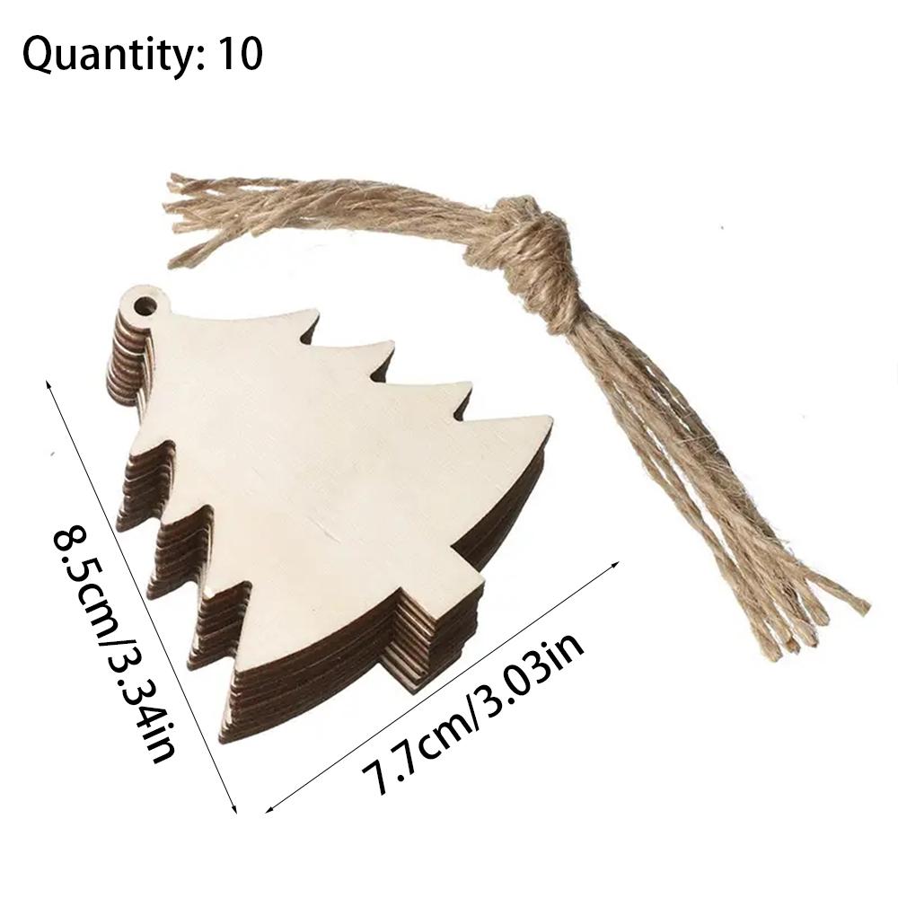 10/100Pcs Christmas Unfinished Wooden Snowflake Elk Ornaments Hanging Cutouts Blank Wood Slices with Cord Craft Embellishments
