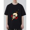 Black T Shirt With Skull Sword And Roses Print For Casual Wear
