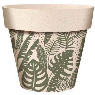[A2042] - Beige Green 'Tropical' Bamboo Planter - 25. 5x24cm