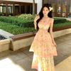 Bali Seaside Vacation Style Suspender Dress Women's Summer Temperament Design Sense Printed Cake Skirt Stacked Long
