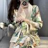 Women's Ice Silk Pajama Set: Long Sleeve, High-End Forest Style for Spring & Autumn Wear