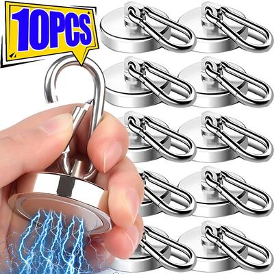 10/1pcs Strong Magnetic Hooks Heavy Duty Neodymium Magnet Hooks with Swivel Carabiner Hook Kitchen Bathroom Hanging Hangers