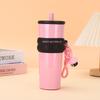 Stainless Steel Vacuum Insulated Travel Mug With Carabiner Strap Leakproof Straw Lid 700ml Office Car Outdoor Use