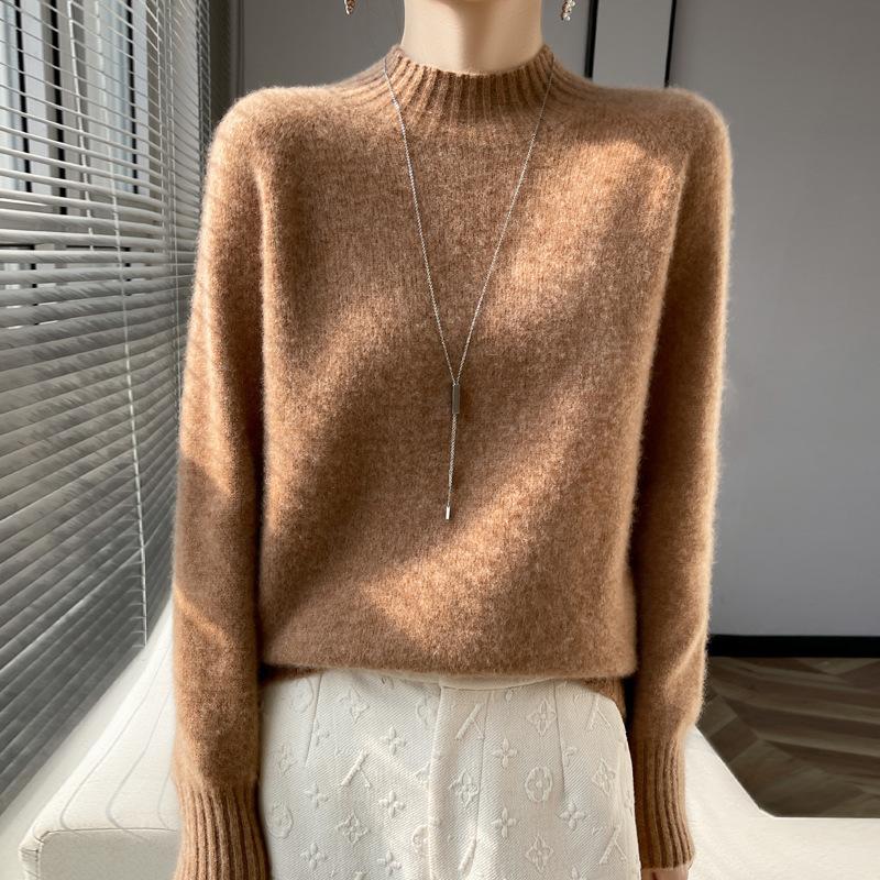 New autumn elegant style wool pullover half turtleneck loose sweater women's cardigan