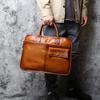 NZPJ Men's Leather Briefcase Retro Top Layer Cowhide Large Capacity Handbag European and American Fashion Shoulder Computer Bag