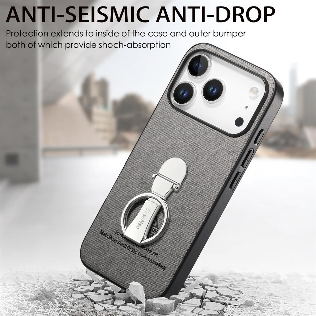 For iPhone 17 Pro Case Folding Kickstand Twill Texture Leather Back Cover