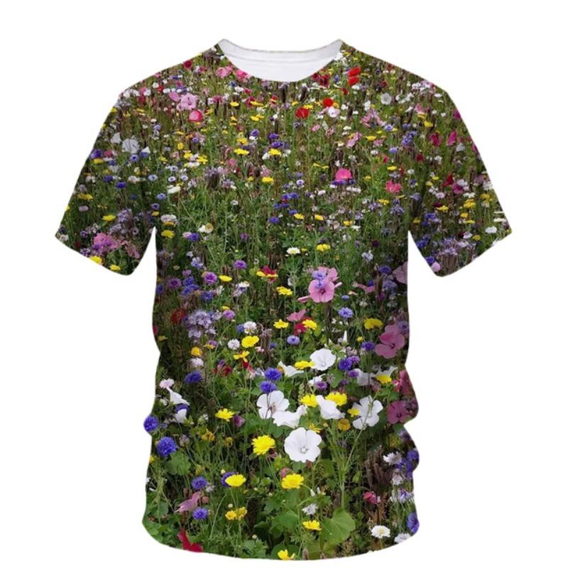 Flower Floral T-Shirts Plant Graphic 3D Print Men Women Beach Short Sleeve T Shirt Oversized Harajuku Tees Tops Kids Clothing