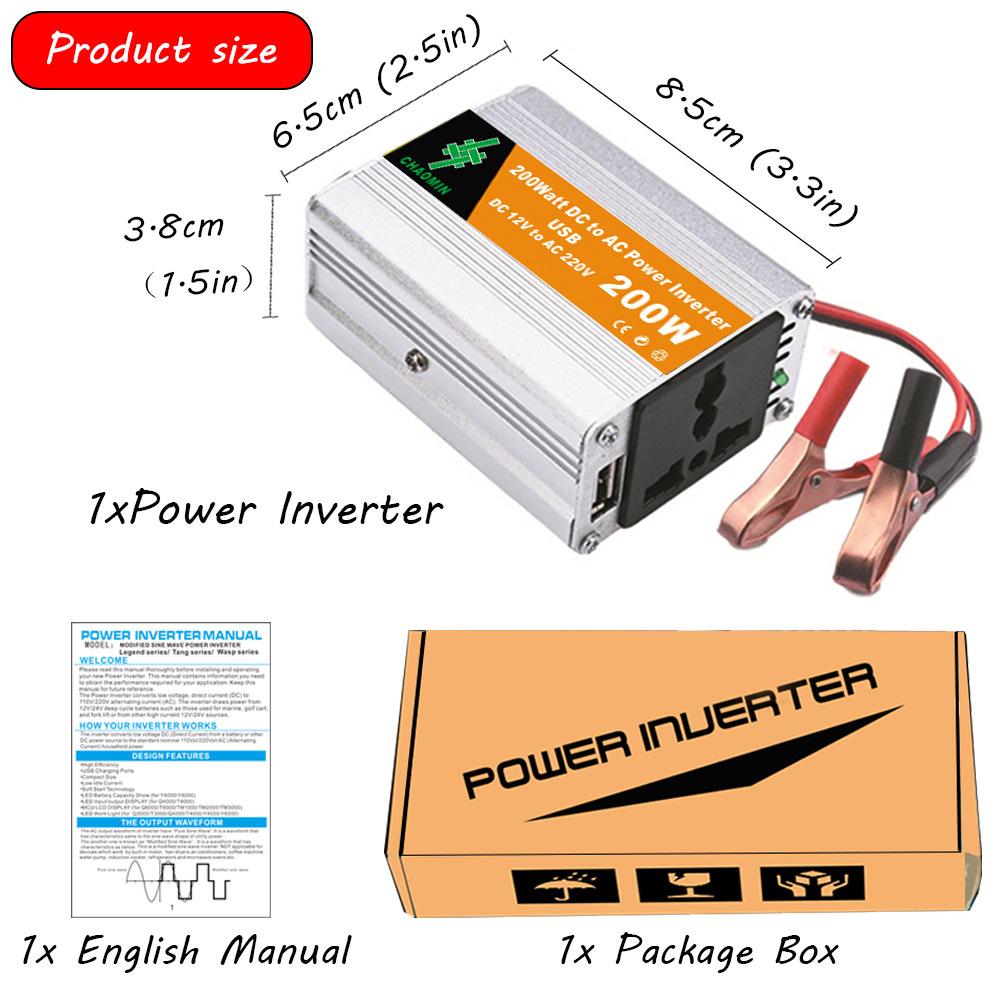 Wechselrichter 12V auf 220V/110V, 100W/150W/200W/250W Auto-Wechselrichter USB