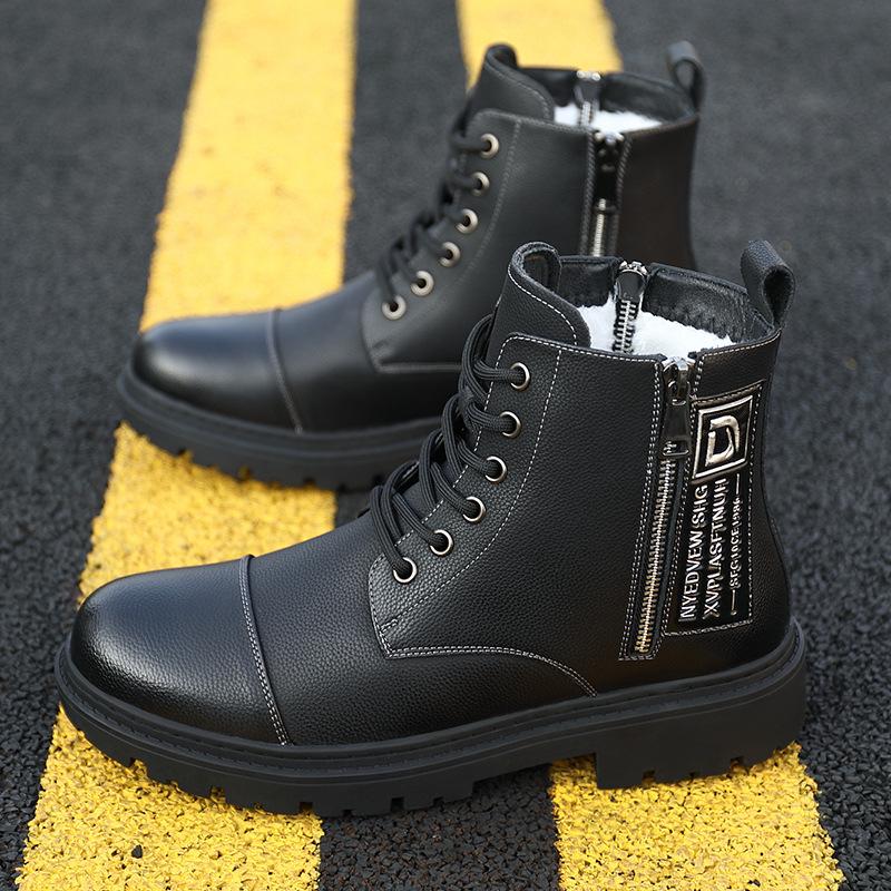 Autumn and winter new Martin boots men's trend retro black tooling boots velvet platform casual boots
