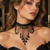 Black Lace Pendant Necklace Tassel Drop Beaded Necklace Fashion Choker Necklace  Women