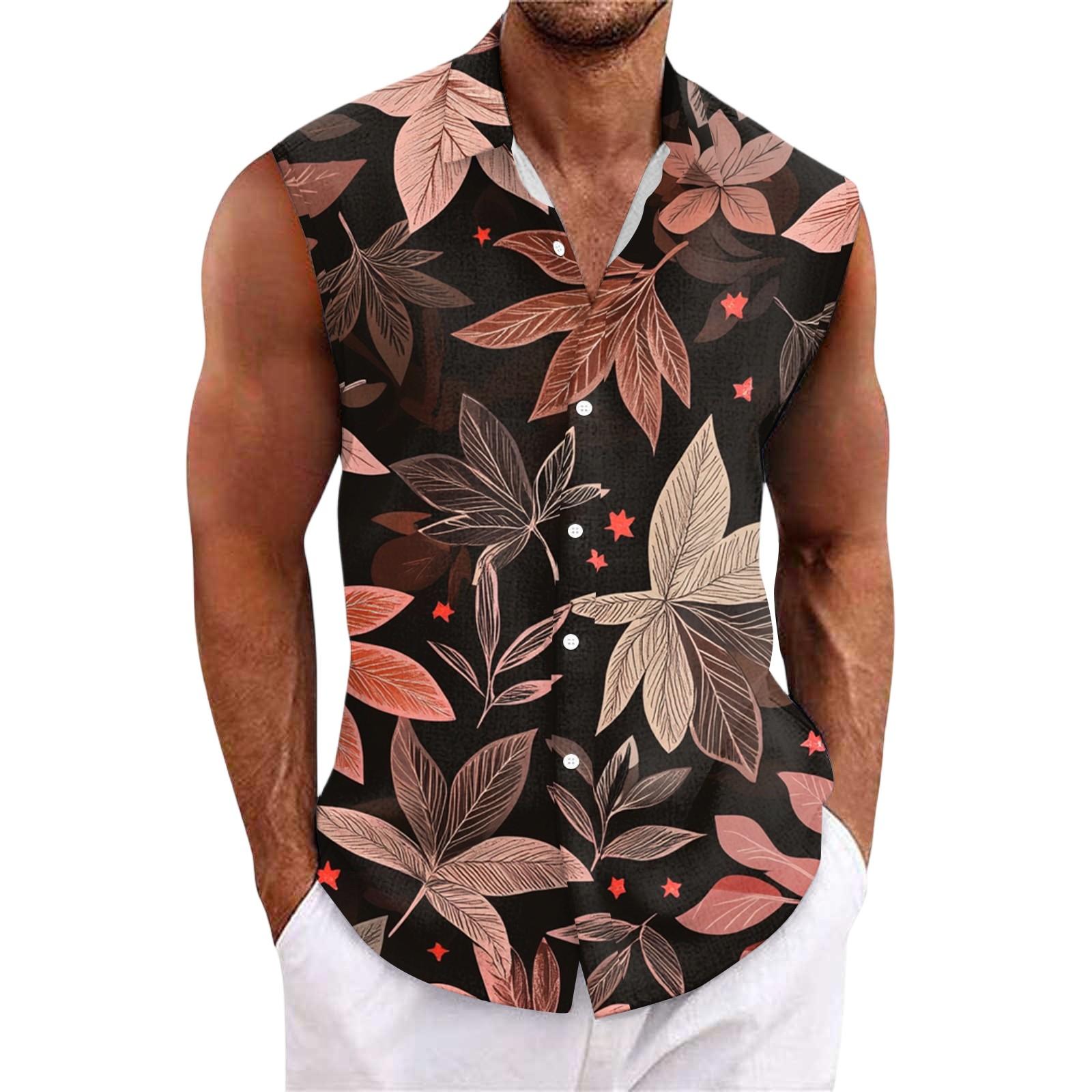 

Мужская гавайская рубашка с лацканами на пуговицах, футболка-топ XL коричневый