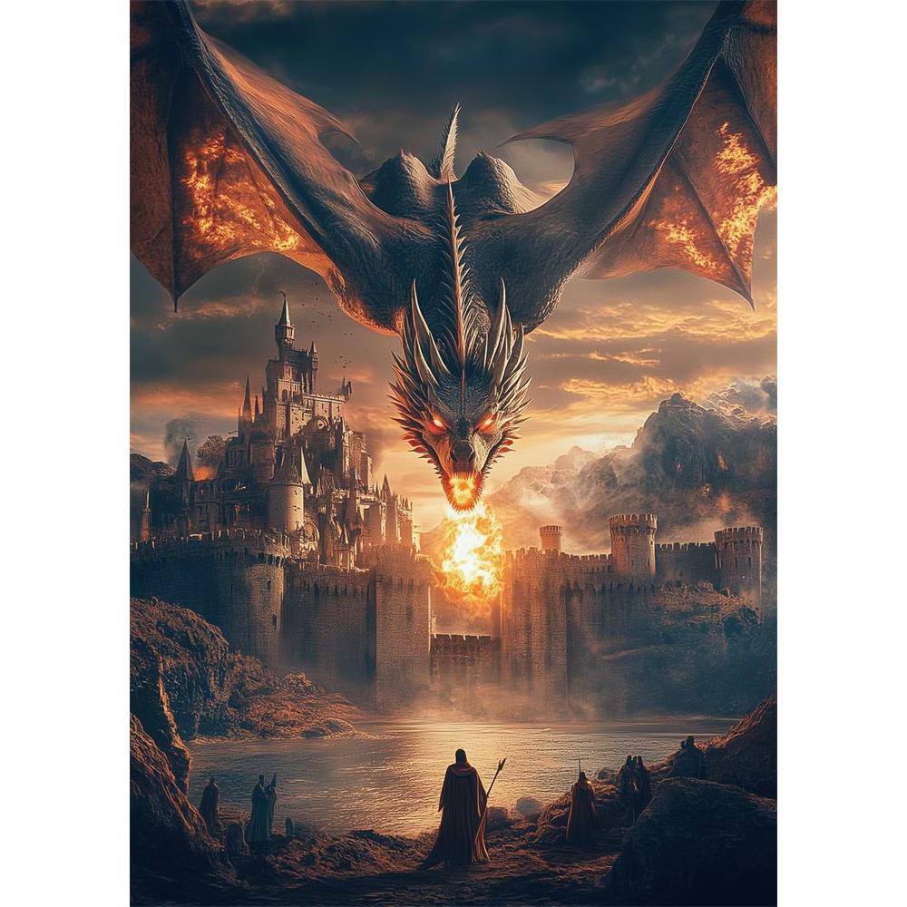 Das Erwachen des mythischen Drachen Diamantmalerei 5D DIY Kunstmuster Druck-Kit Puzzle Leinwand Mosaik-Stickerei Heimdekoration