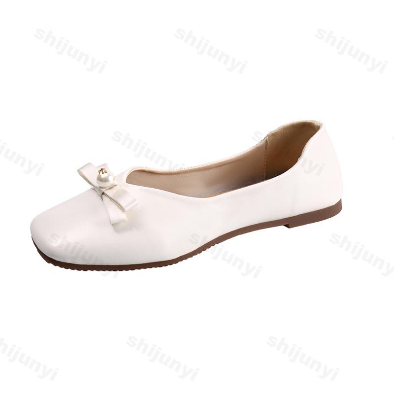 Fashion Elegant Bow Designed Square Head Casual Mary Jane Flats for Women New Autumn 2025 Shallow Mouth Comfortable Slip on Single Shoes