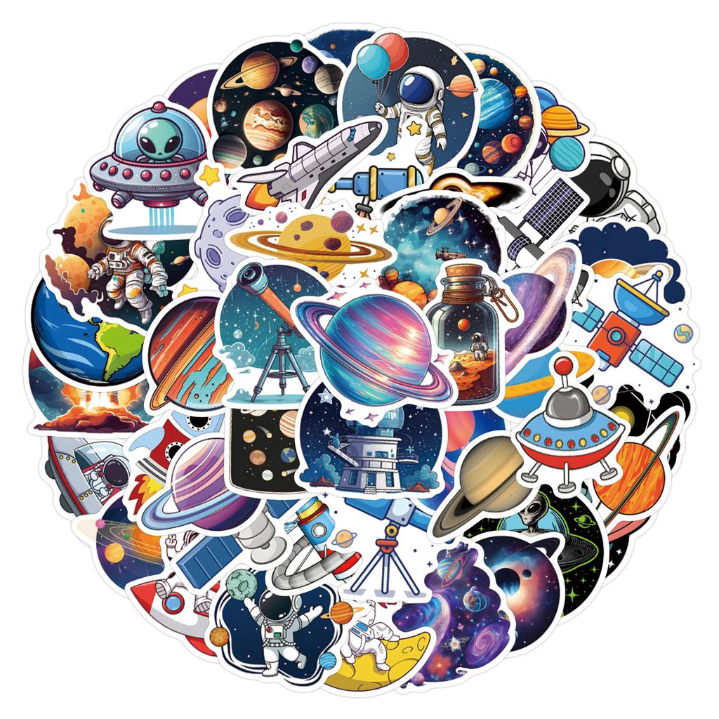 60PCS Space Exploration Graffiti Stickers Pack Astronaut Planet Rocket Decals for Laptop Water Bottle Educational Toys Gift