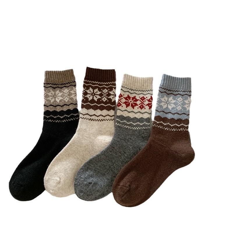 Women's Winter Vintage Thick Warm Colouring Snow Pattern Wool Pile Socks
